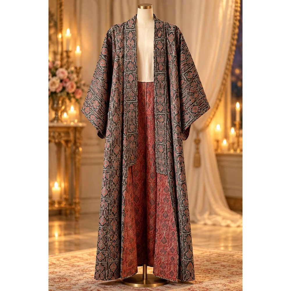 Vintage Damask Print Kimono Robe Women One Size Like New